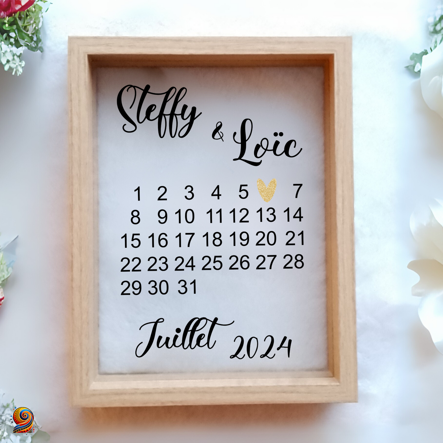 Cadre calendrier en verre personnalisable "Souvenir d'union" - Twende Art
