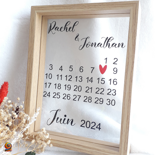 Cadre calendrier en verre personnalisable "Souvenir d'union" - Twende Art