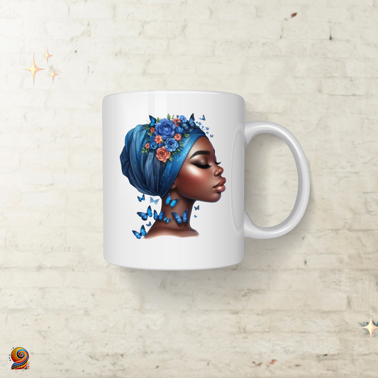 Mug femme noire "foulard et papillons" - Twende Art