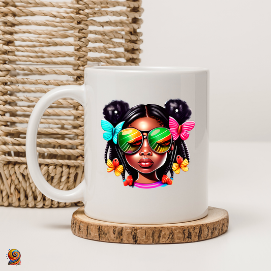 Mug fille afro lunettes et papillons - Twende Art