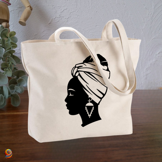 Sac shopping "Silhouette femme afro au foulard" - Twende Art